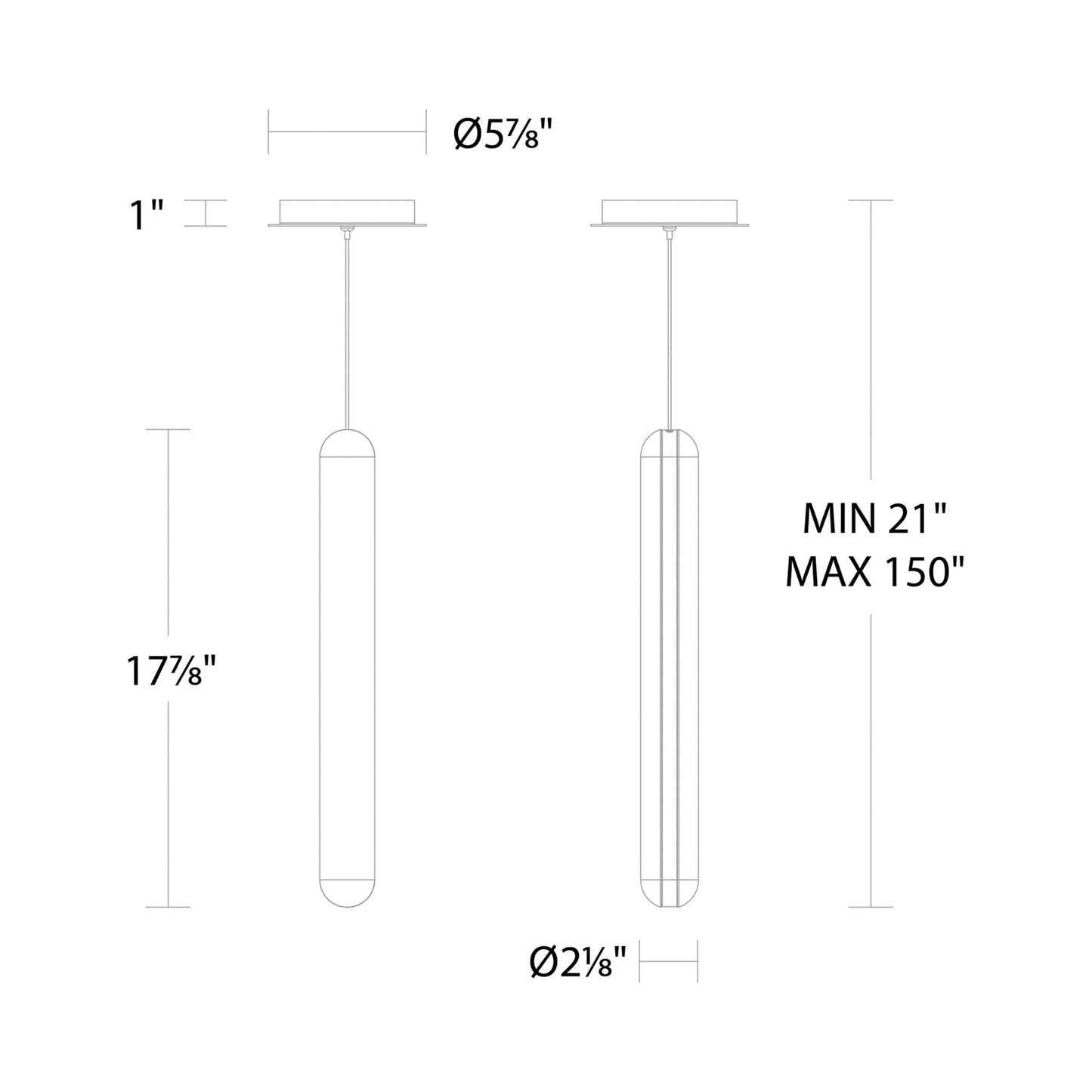 Cadiz Mini LED Pendant Light - line drawing.