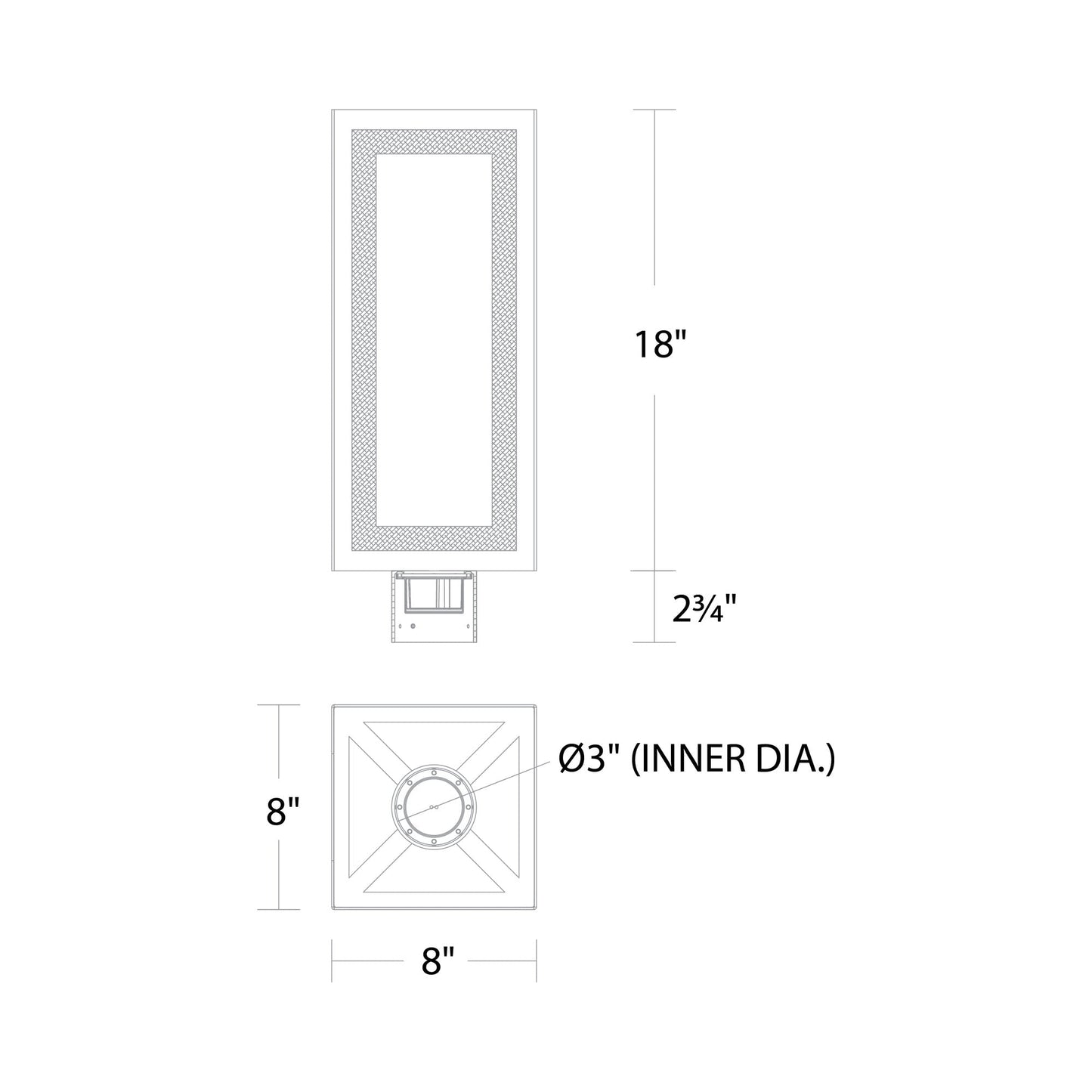 Cambridge Outdoor LED Post Light - line drawing.