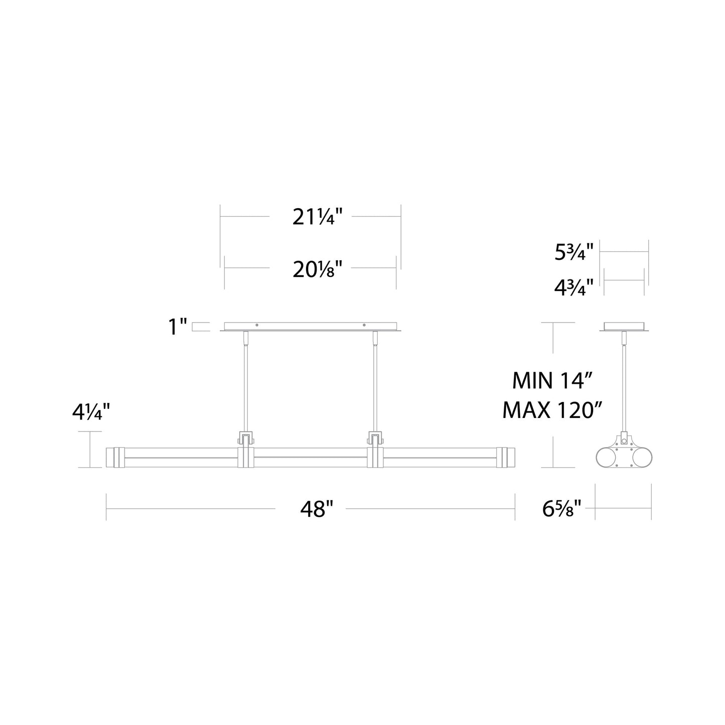 Catania LED Linear Pendant Light - line drawing.
