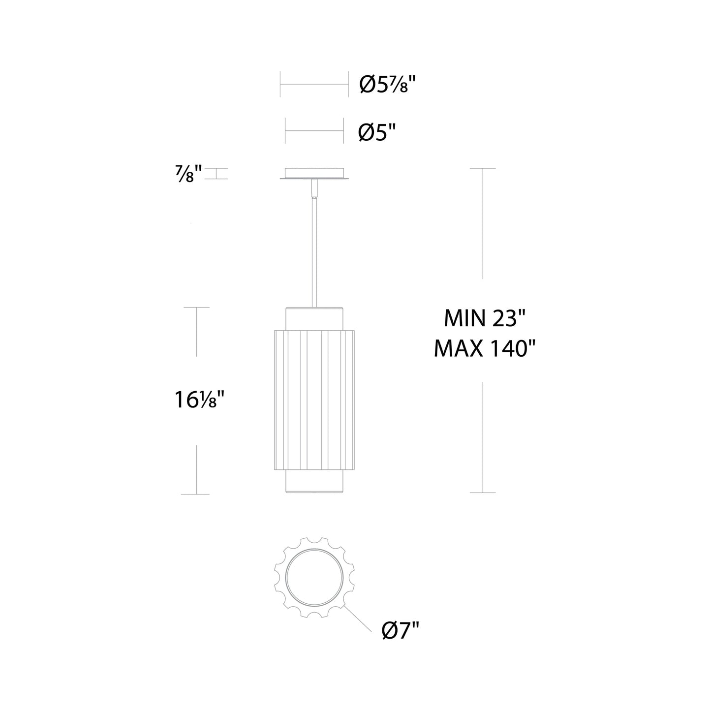 Caviar Mini LED Pendant Light - line drawing.