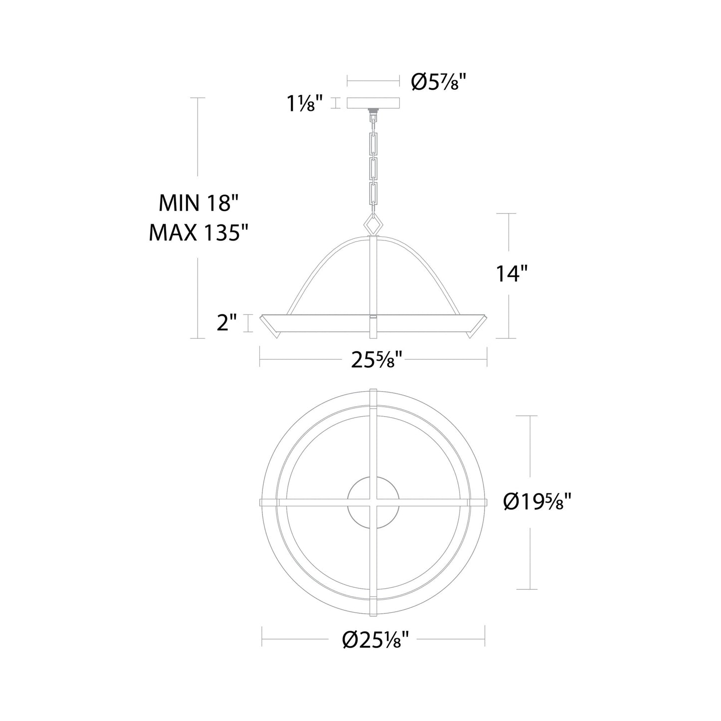 Copa LED Chandelier - line drawing.