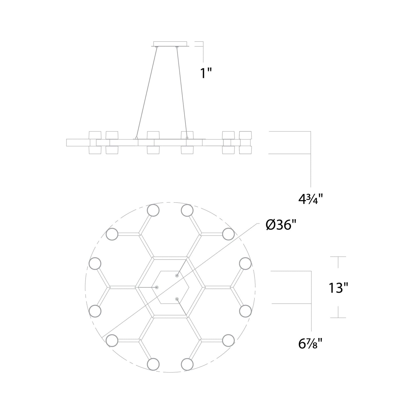 Dashe LED Chandelier - line drawing.