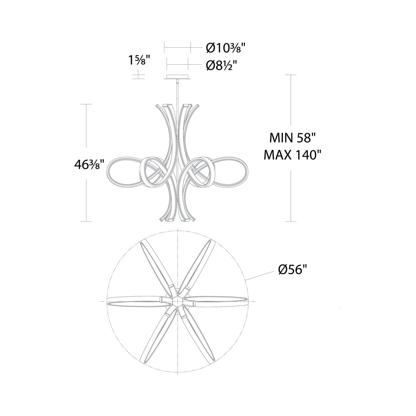 Fleur De Lis LED Chandelier - line drawing.