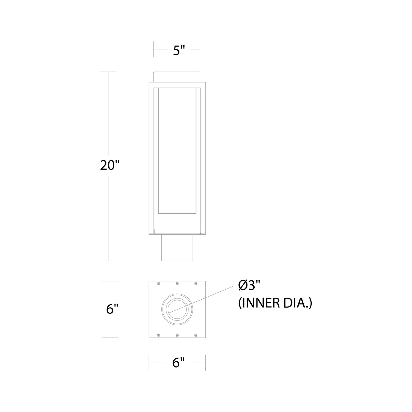 Framed Outdoor LED Post Light - line drawing.