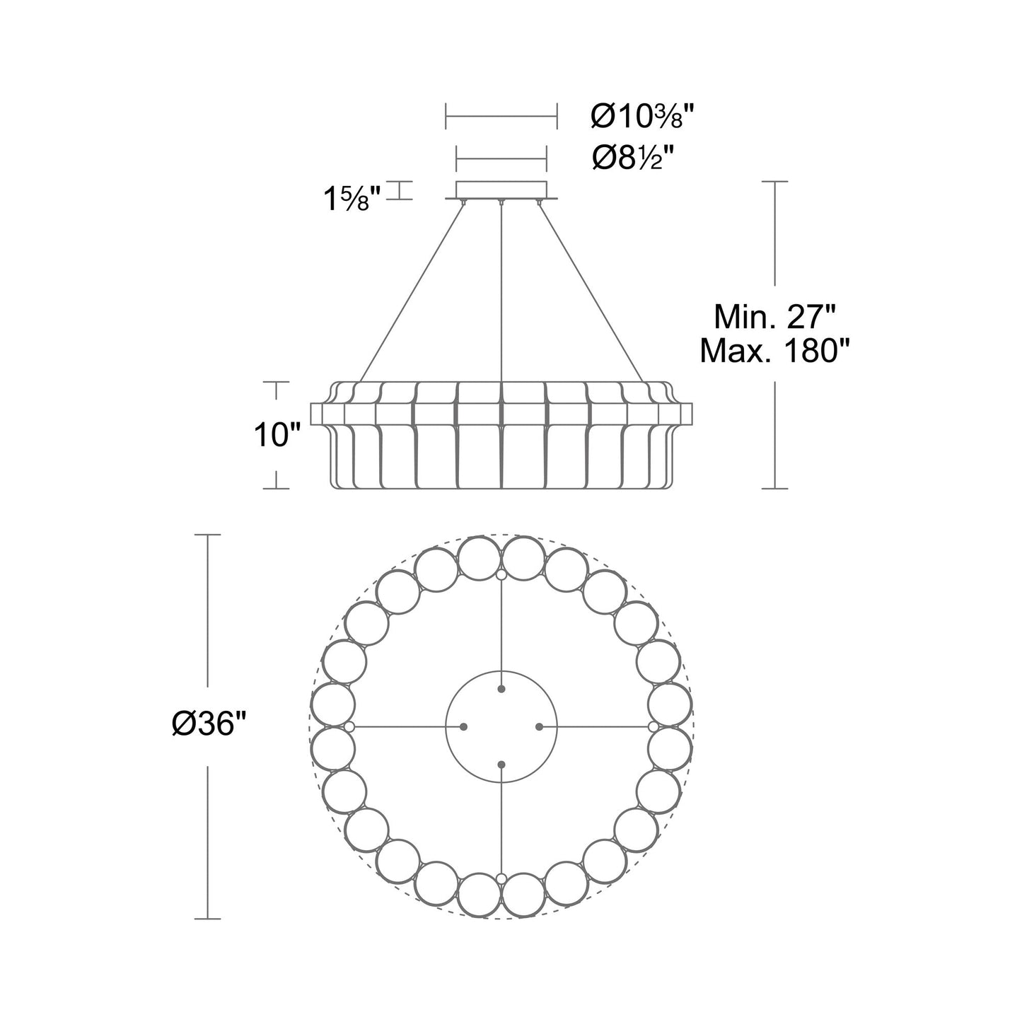 Gatlin LED Pendant Light - line drawing.