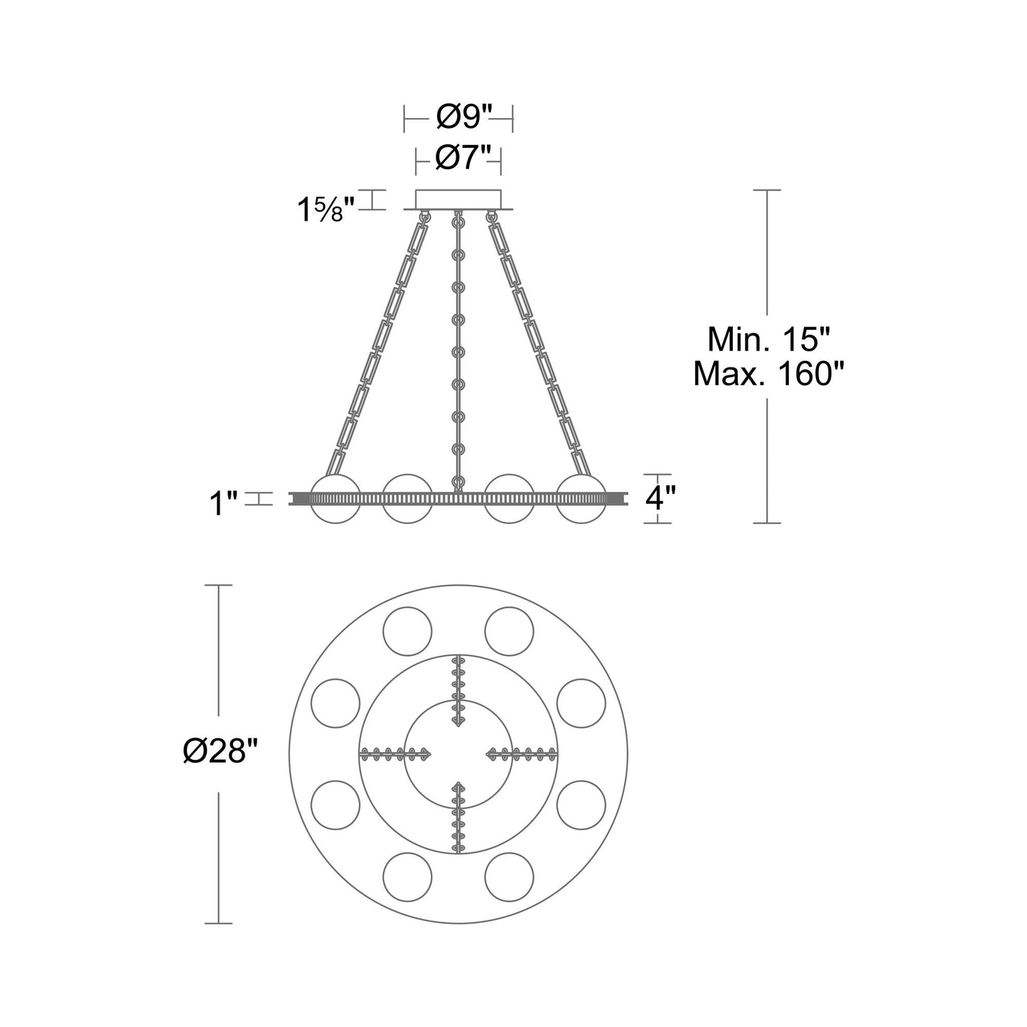 Lorelei LED Pendant Light - line drawing.