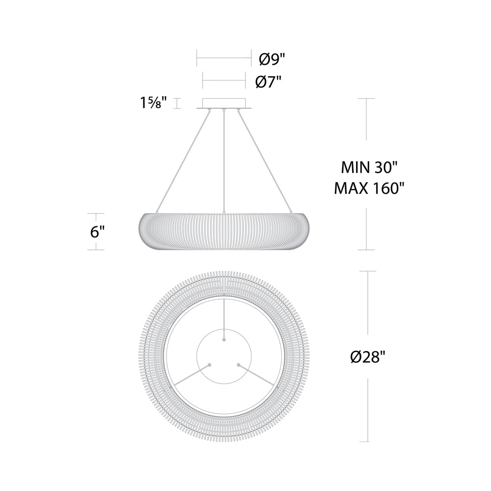 Lute LED Chandelier - line drawing.