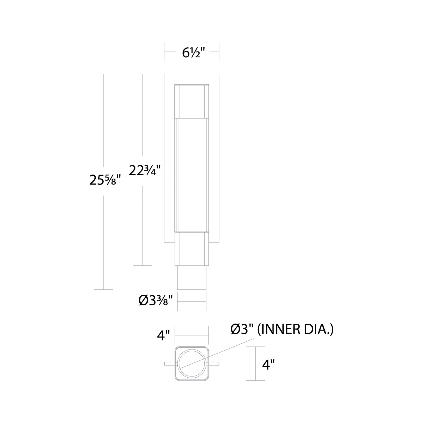 Mist Outdoor LED Post Light - line drawing.