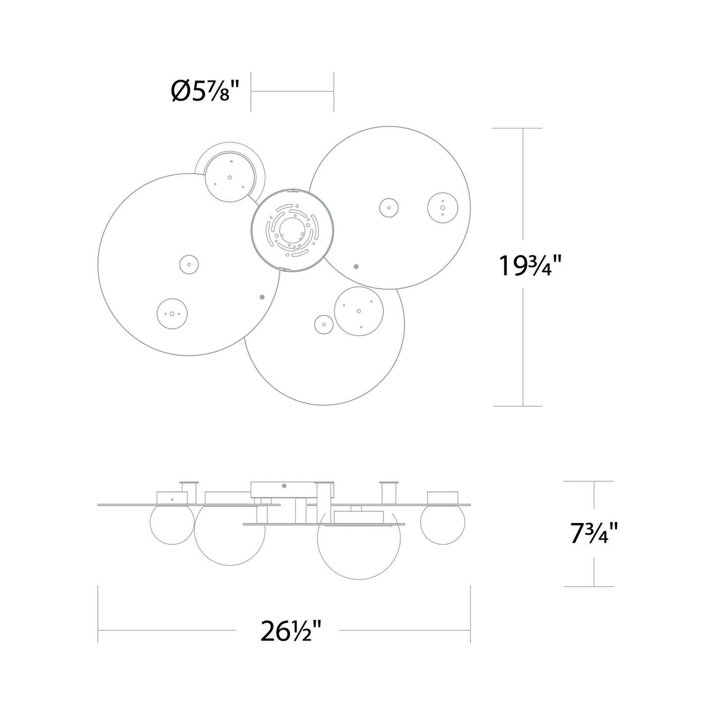 Out Of This World LED Flush Mount Ceiling Light - line drawing.