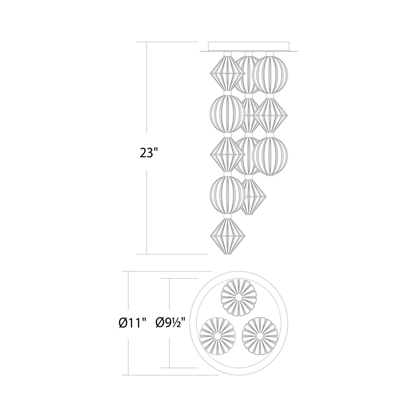 Pearla LED Flush Mount Ceiling Light - line drawing.