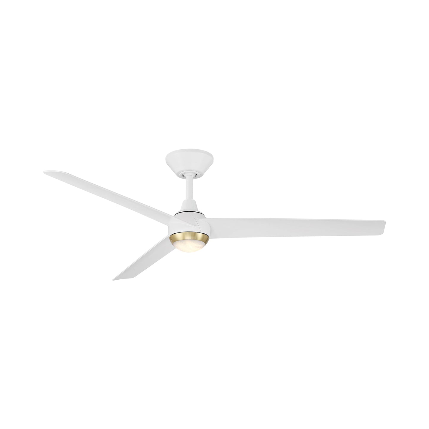 Pisces Outdoor LED Ceiling Fan in Soft Brass/Matte White.