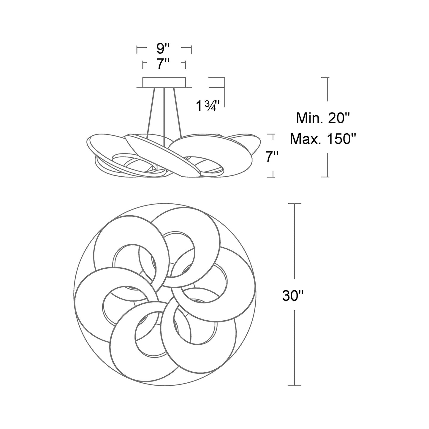 Planetarium LED Pendant Light - line drawing.