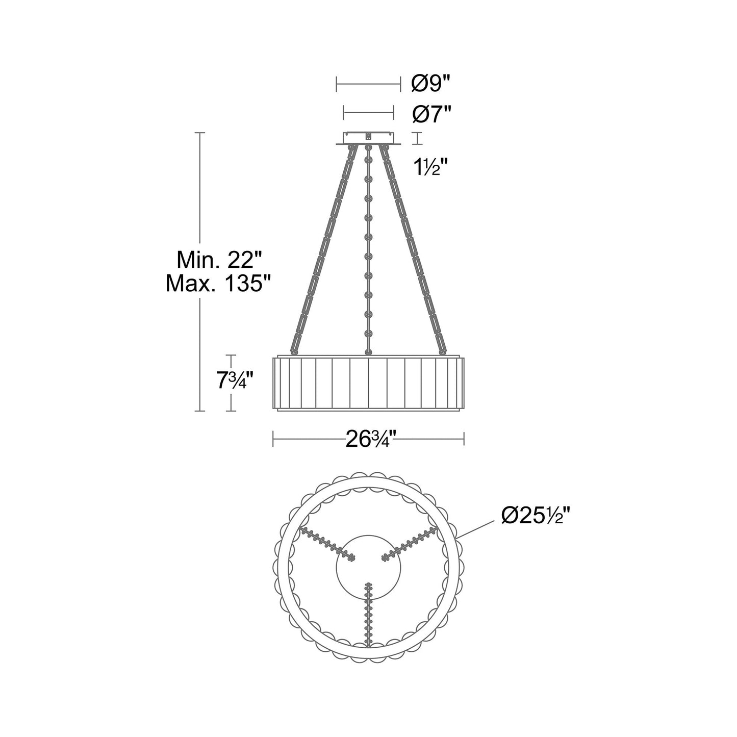 Poplin LED Pendant Light - line drawing.