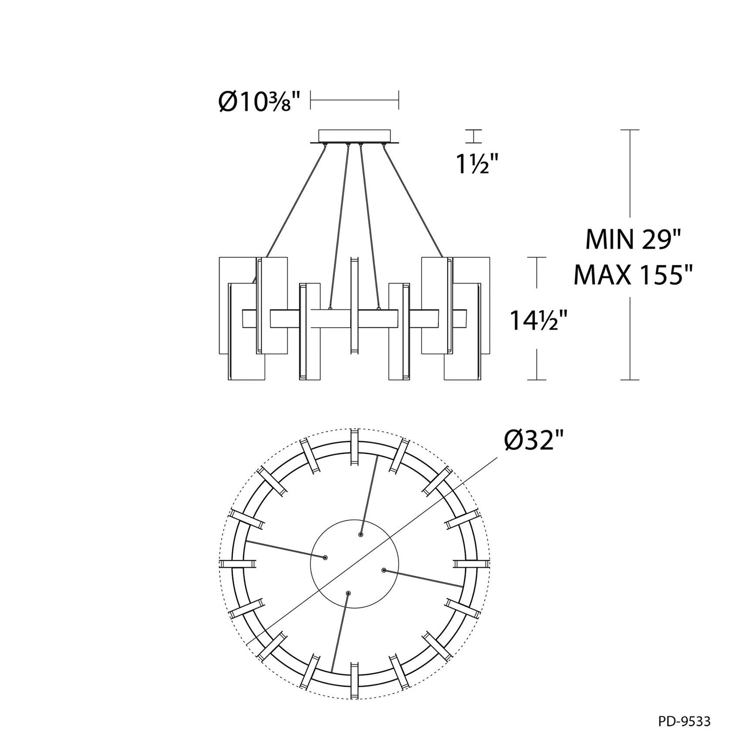 Ronan LED Chandelier - line drawing.