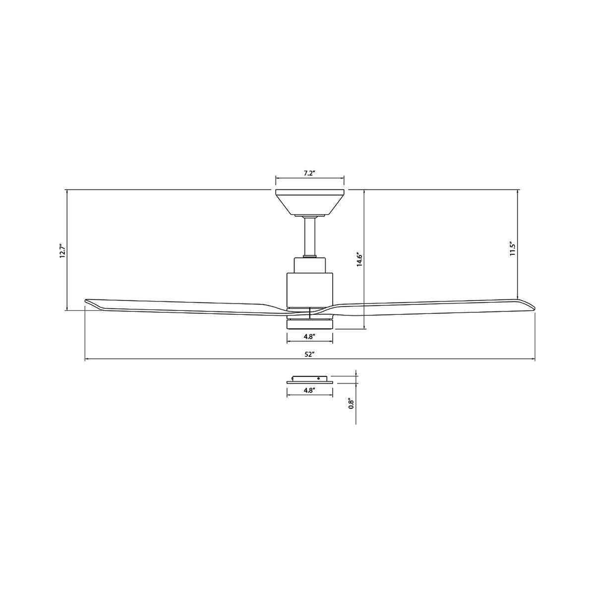 Smooth LED Ceiling Fan - line drawing.