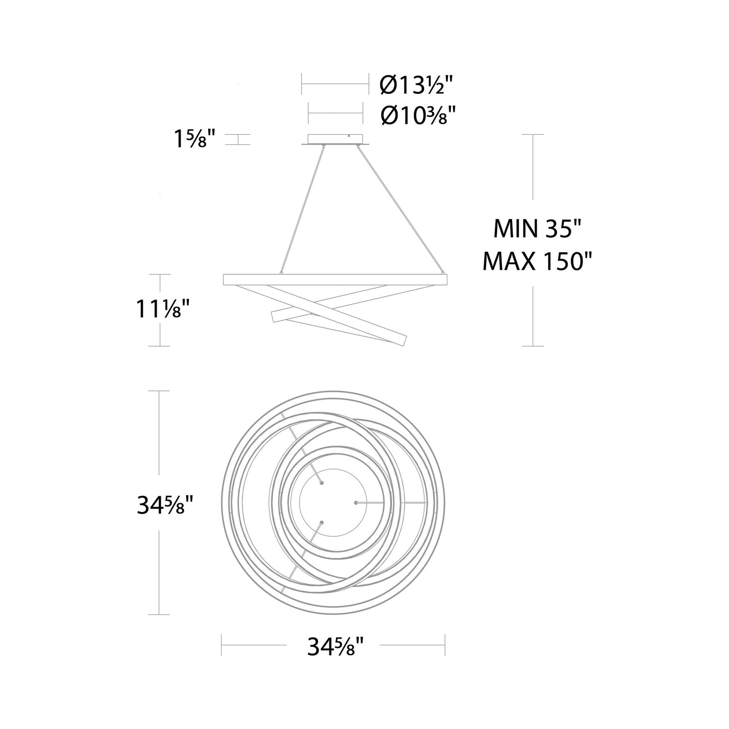 Storm Chaser LED Chandelier - line drawing.