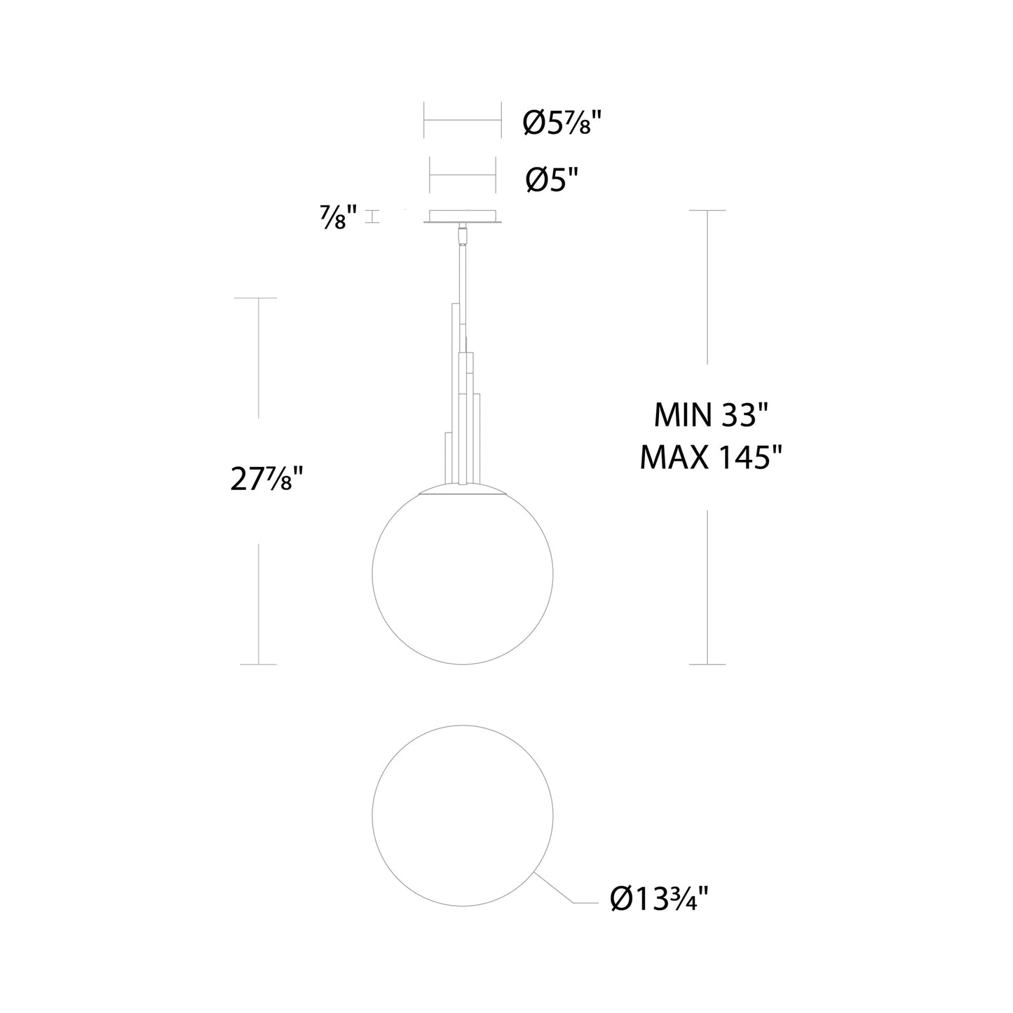 Sybil LED Pendant Light - line drawing.