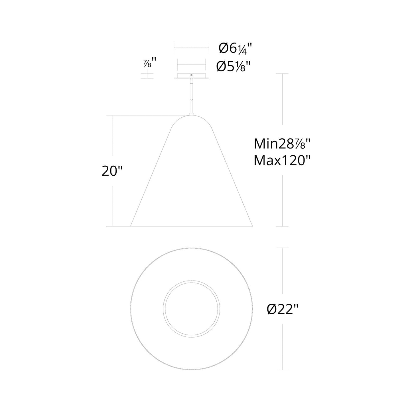 Taper LED Pendant Light - line drawing.