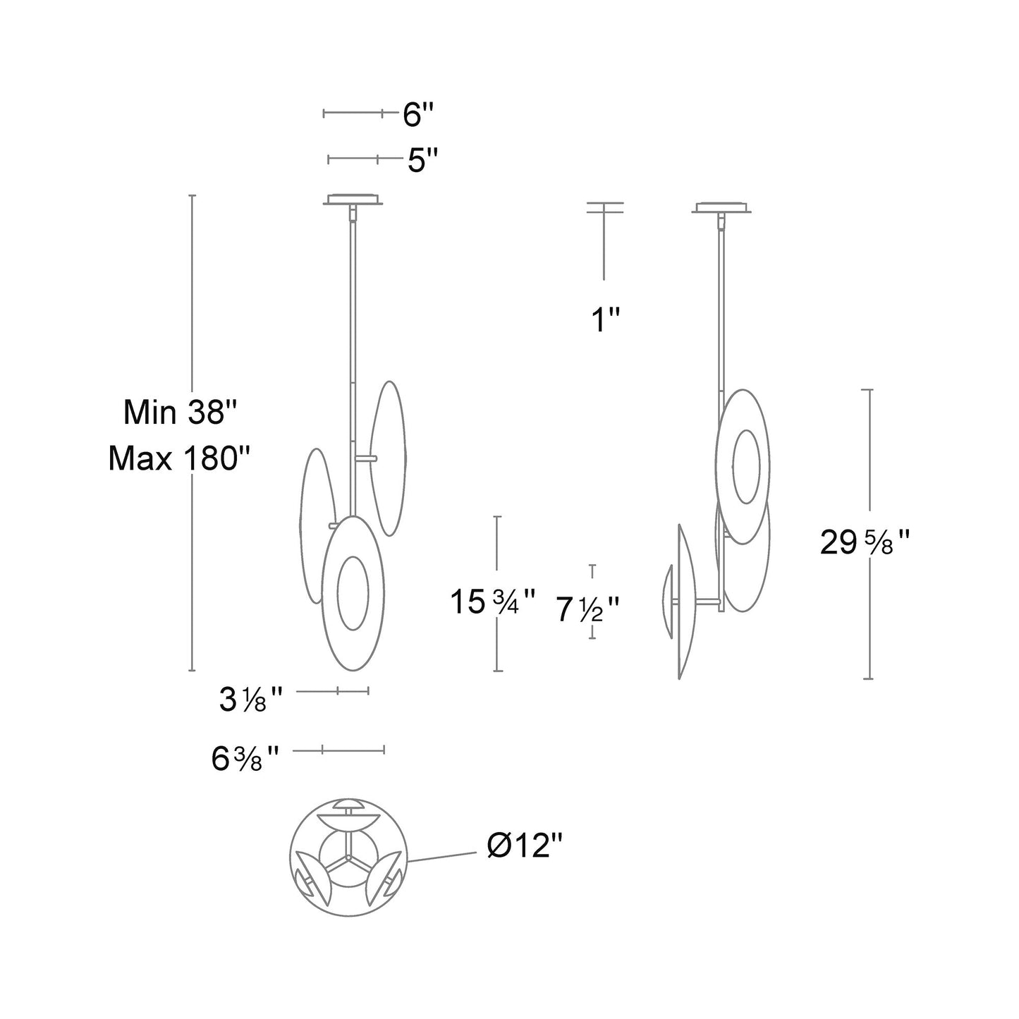 Trixie LED Pendant Light - line drawing.