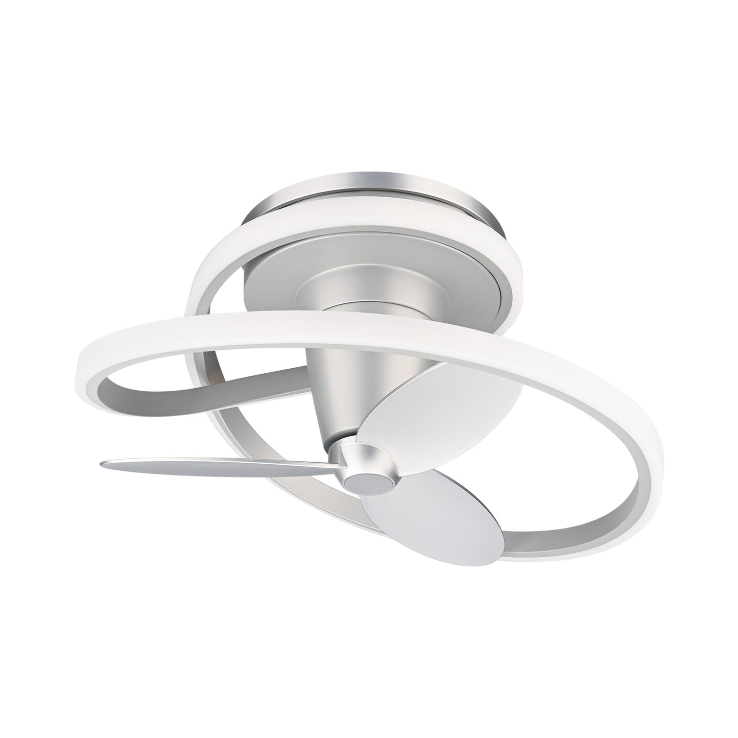 Veloce Outdoor LED Flush Mount Ceiling Fan in Titanium Silver.