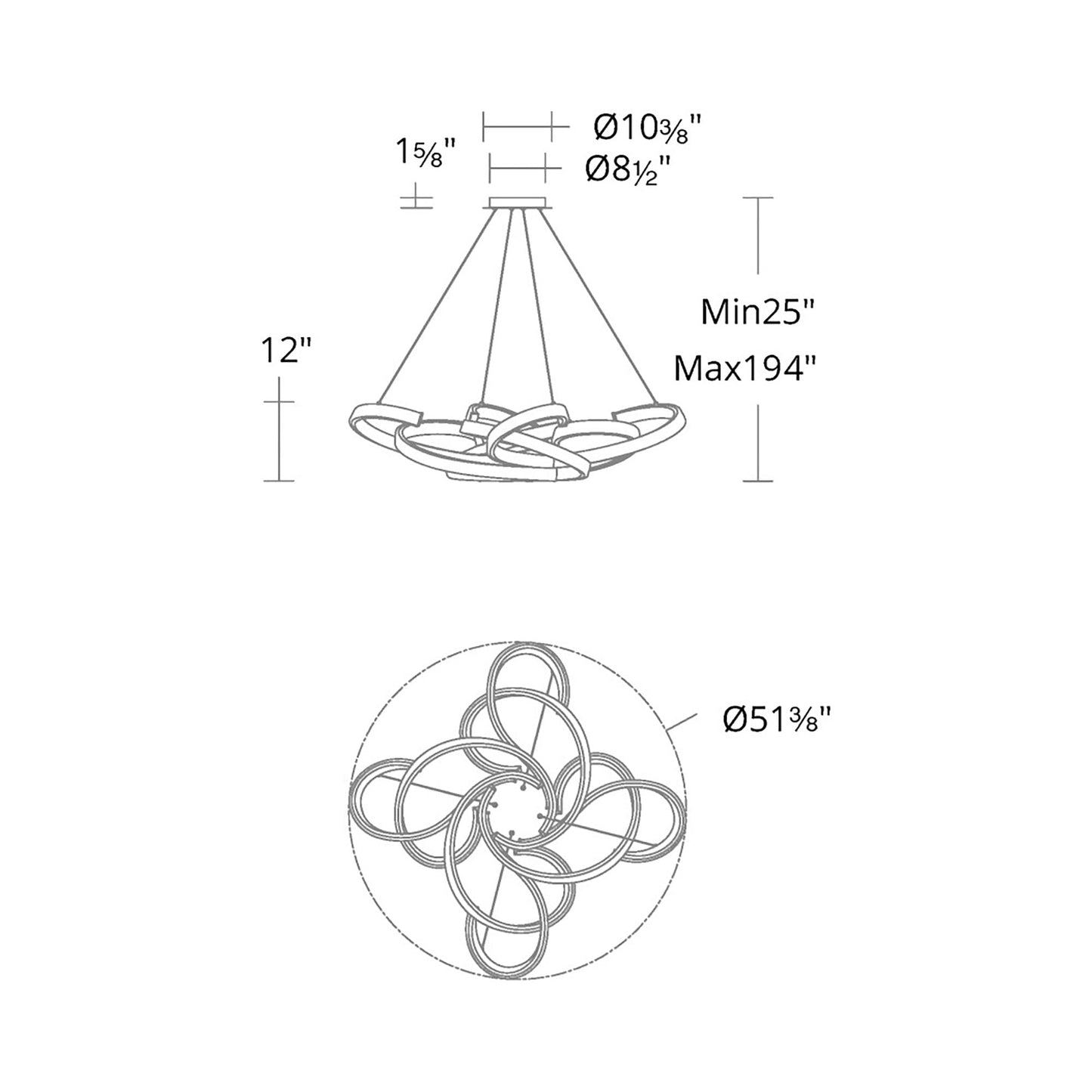 Woven LED Pendant Light - line drawing.