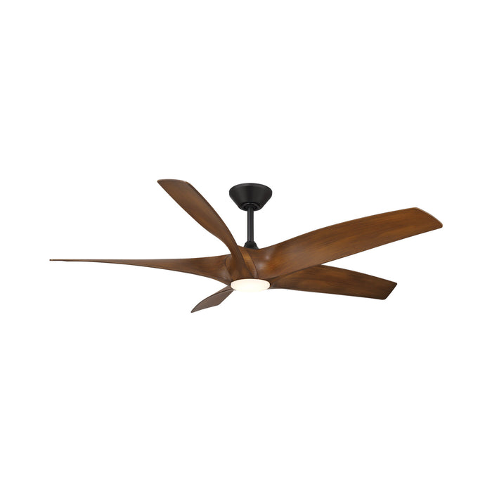 Zephyr Outdoor LED Downrod Ceiling Fan in Matte Black/Distressed Koa.