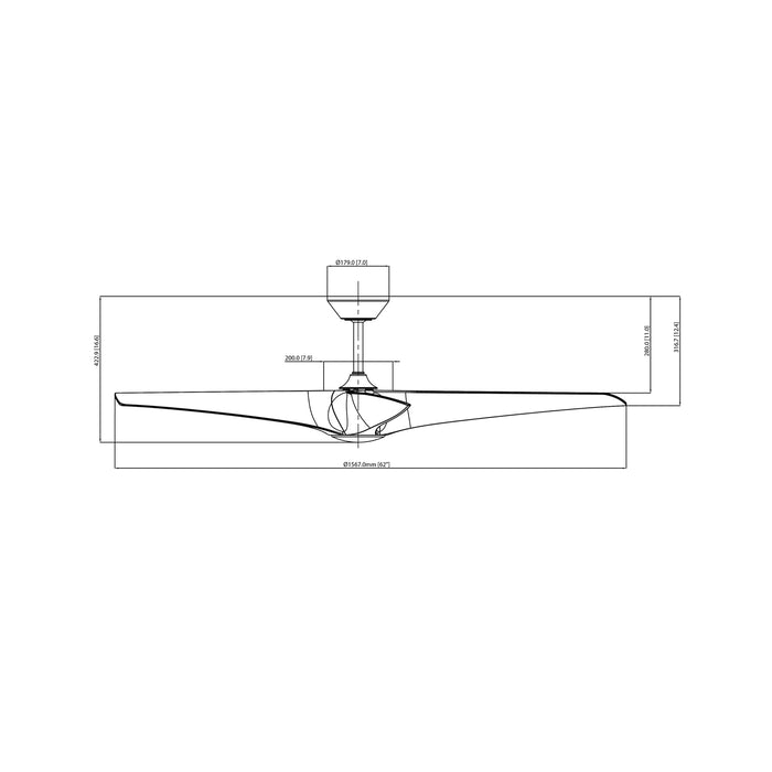 Zephyr Outdoor LED Downrod Ceiling Fan - line drawing.