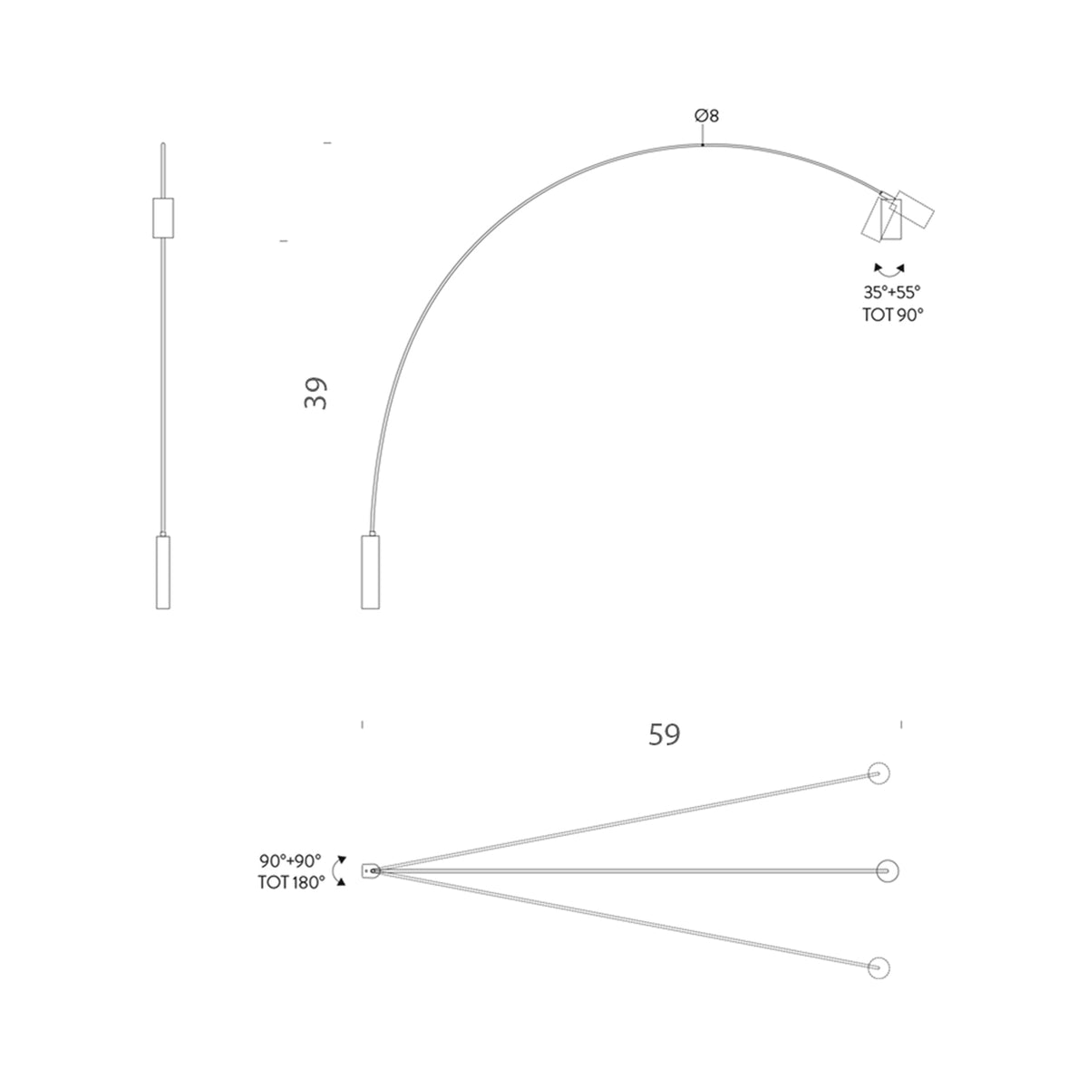 Fox LED Wall Light - line drawing.