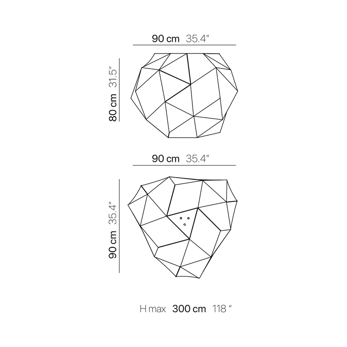 Fold Amethyste Pendant Light - line drawing.