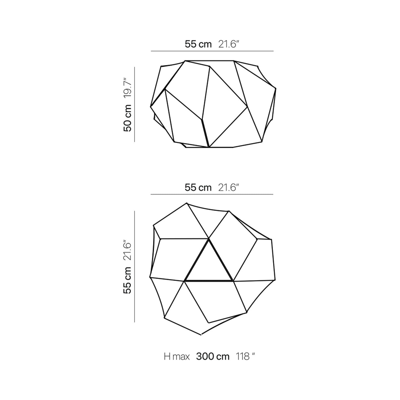 Fold Quartz Pendant Light - line drawing.