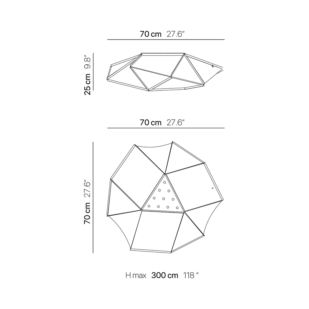 Fold Rubis Pendant Light - line drawing.