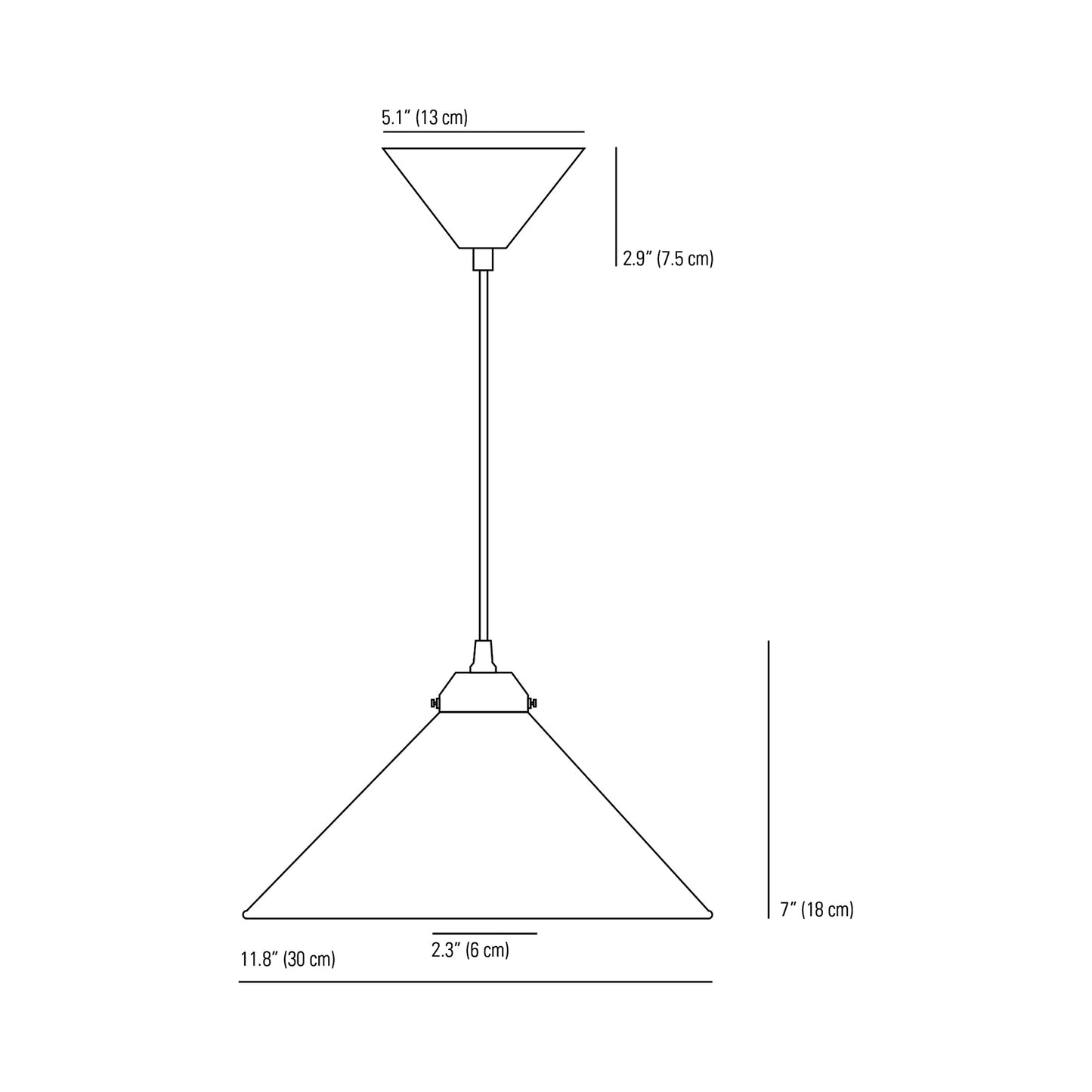 Conical Prismatic Pendant Light - line drawing.