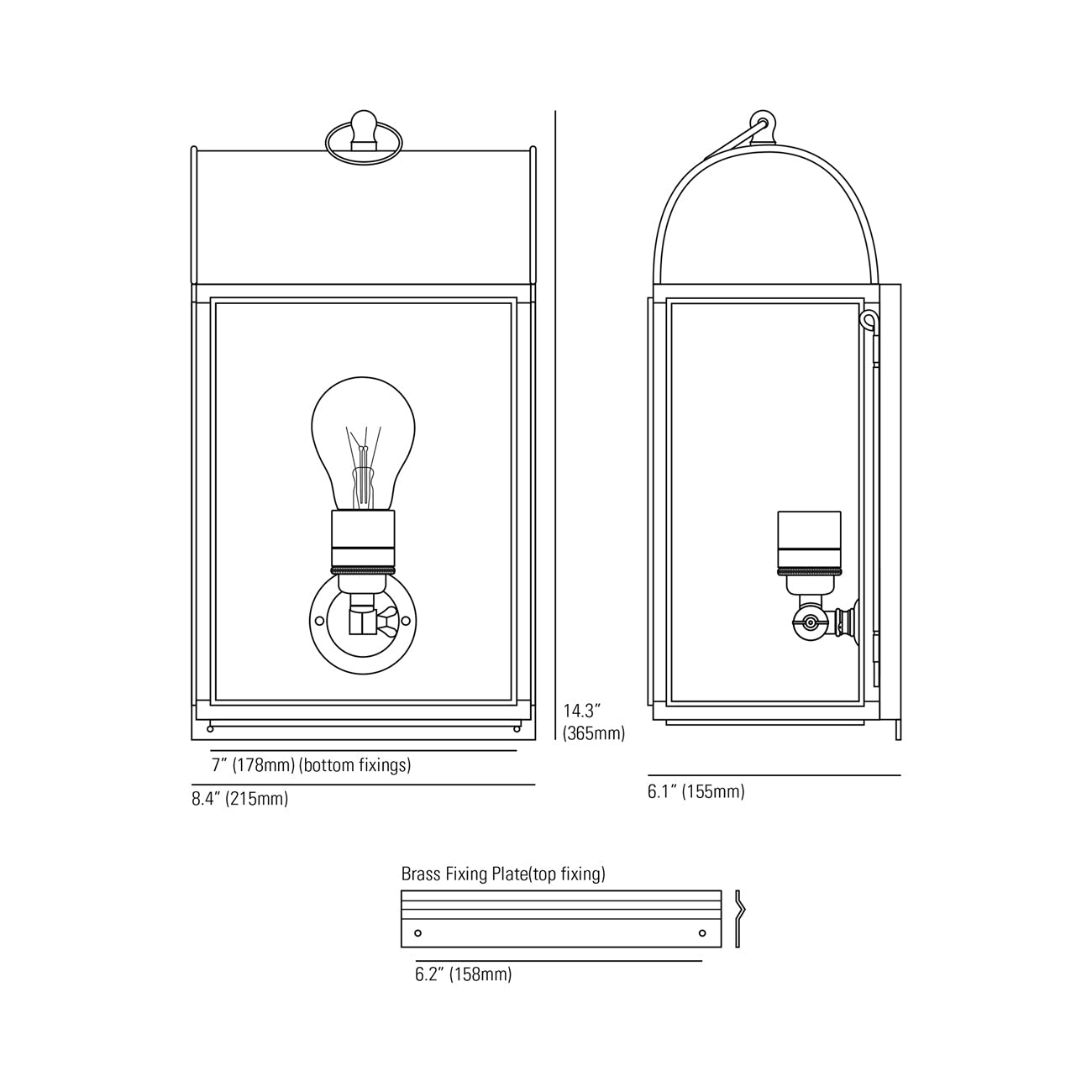 Domed Box Wall Light - line drawing.