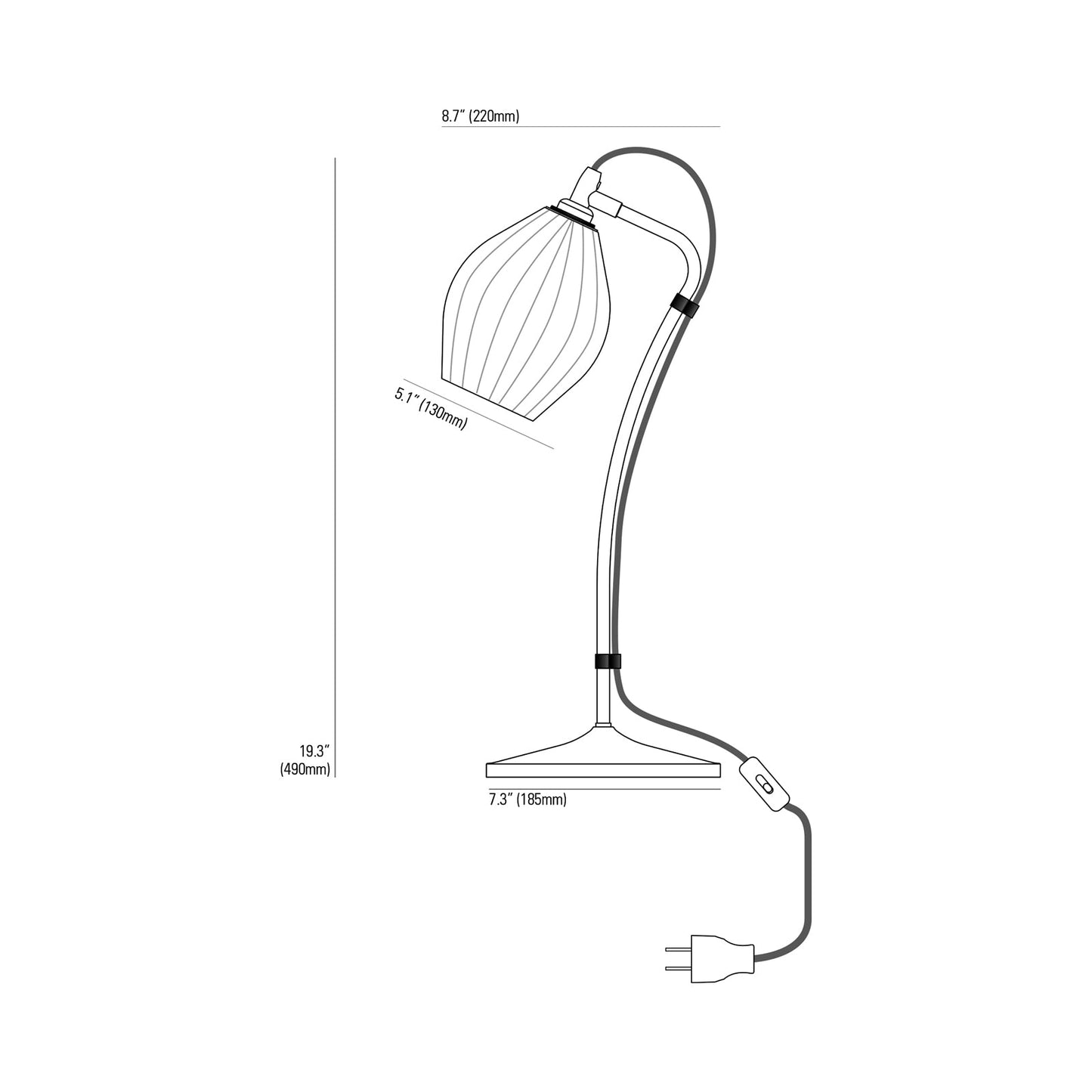 Fin 5-Inch Table Lamp - line drawing.