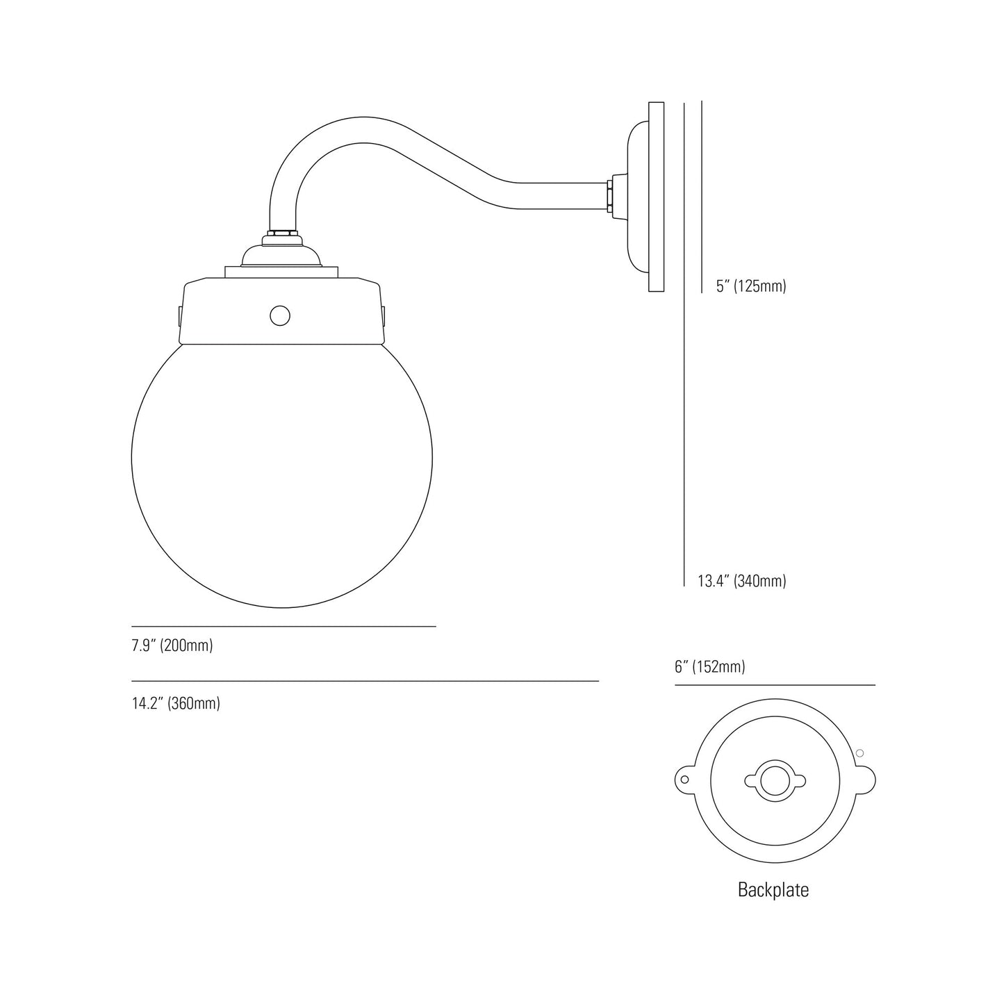 Hampton Wall Light - line drawing.