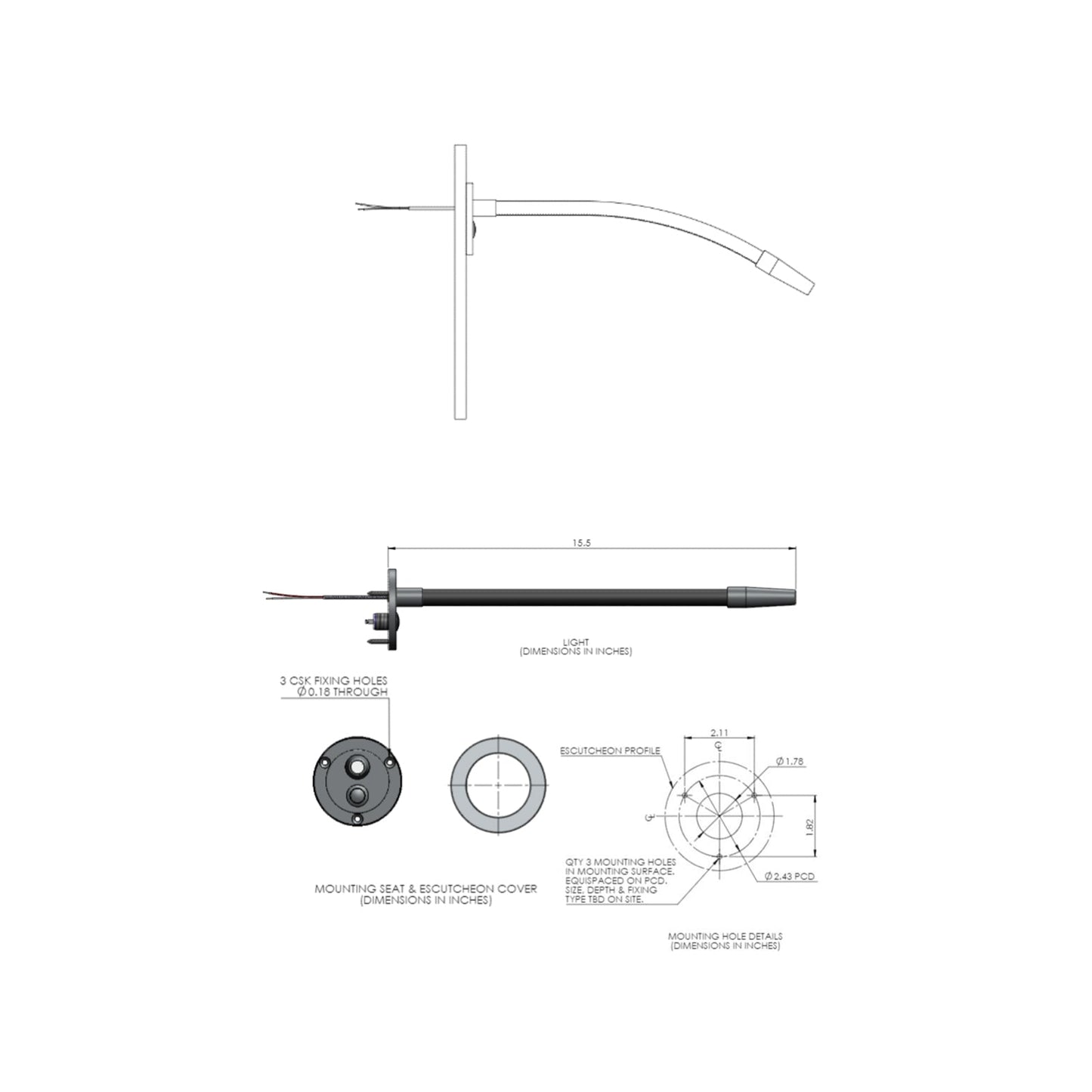 Nimbus Escutcheon LED Wall Light - line drawing.