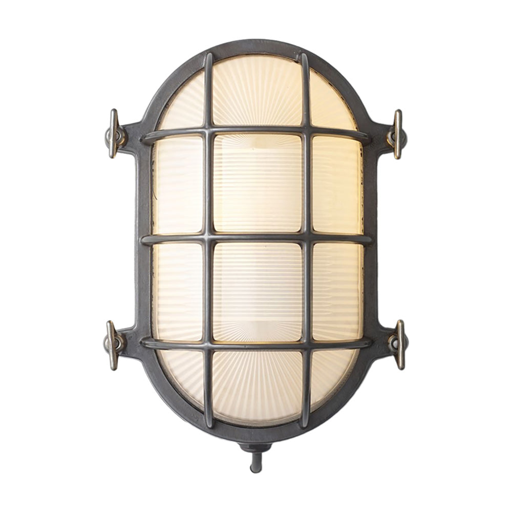Oval Brass Bulkhead Indoor/Outdoor Wall Light in Weathered Brass (Large).