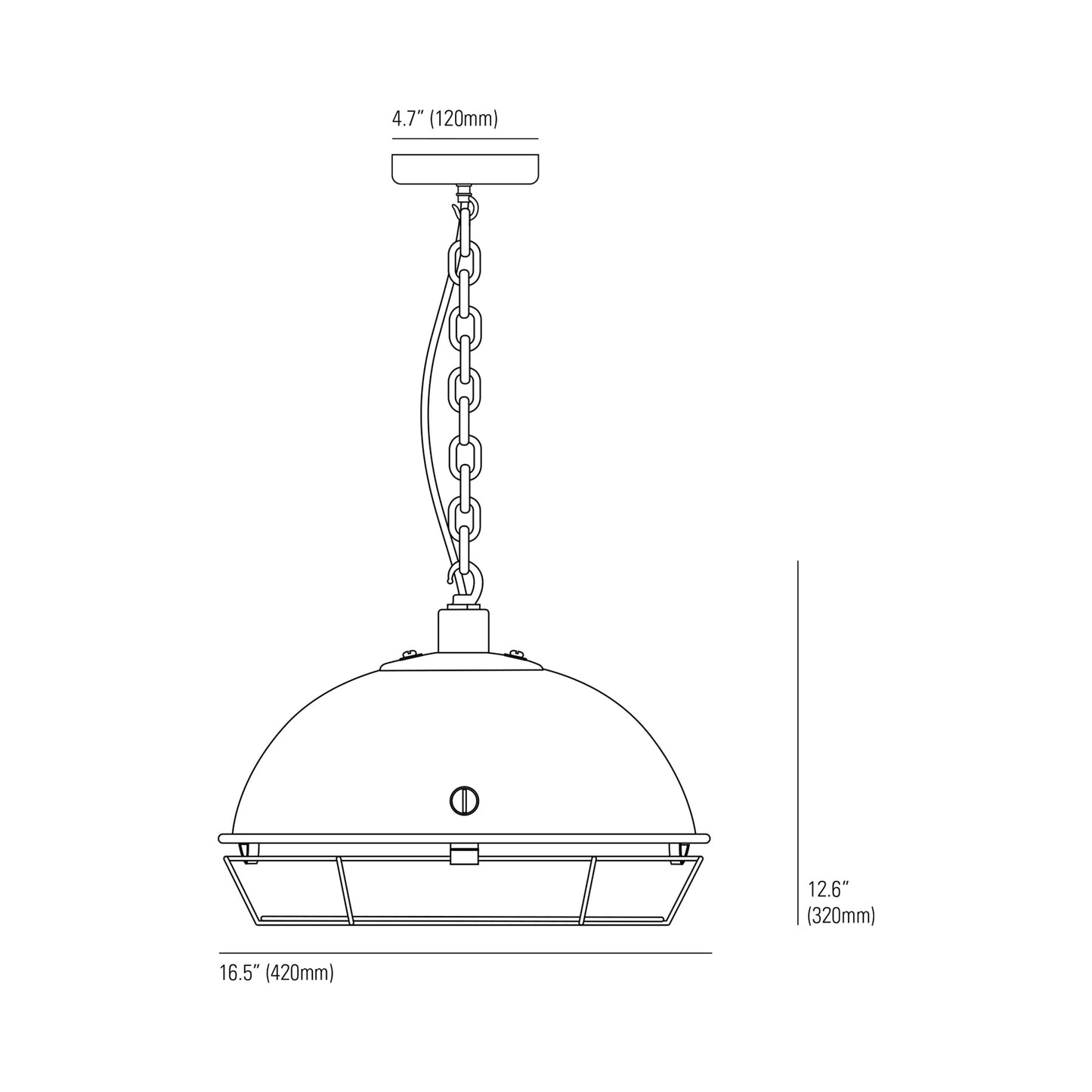 Steel Working Pendant Light - line drawing.