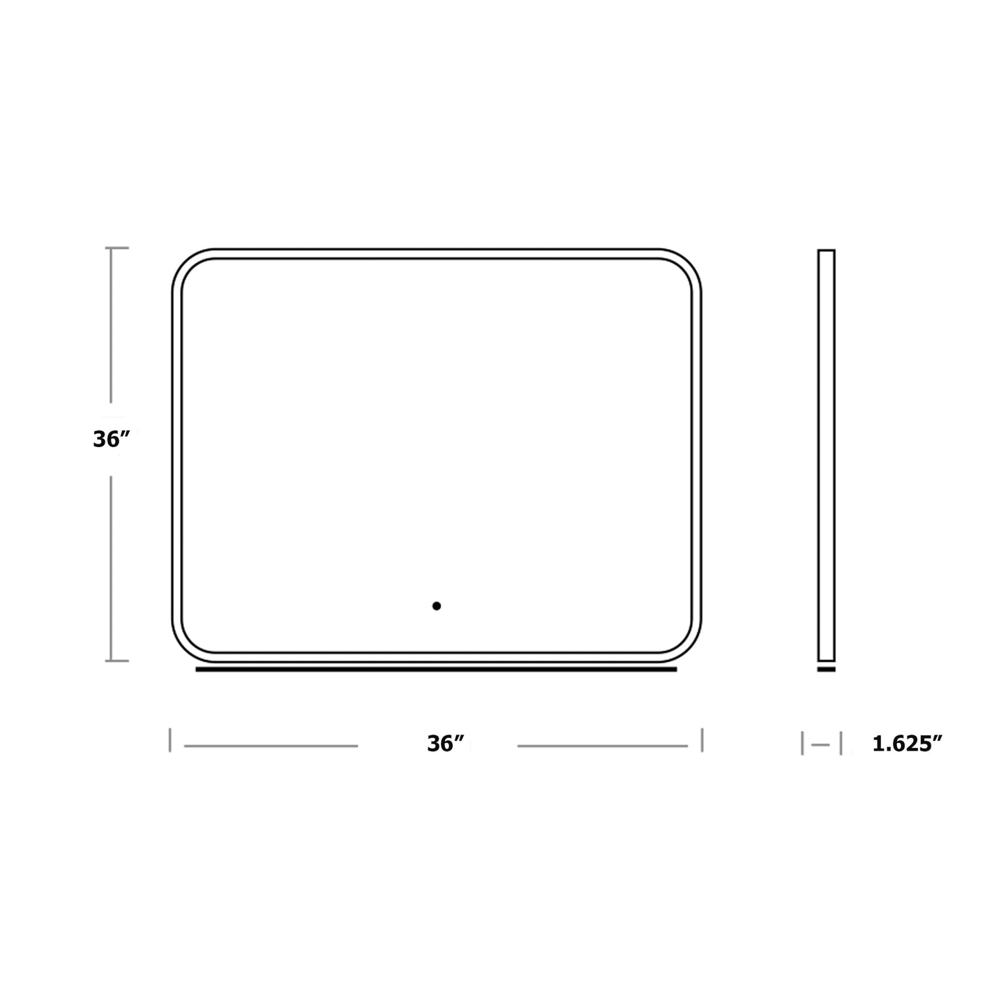 Avior Square LED Wall Mirror - line drawing.