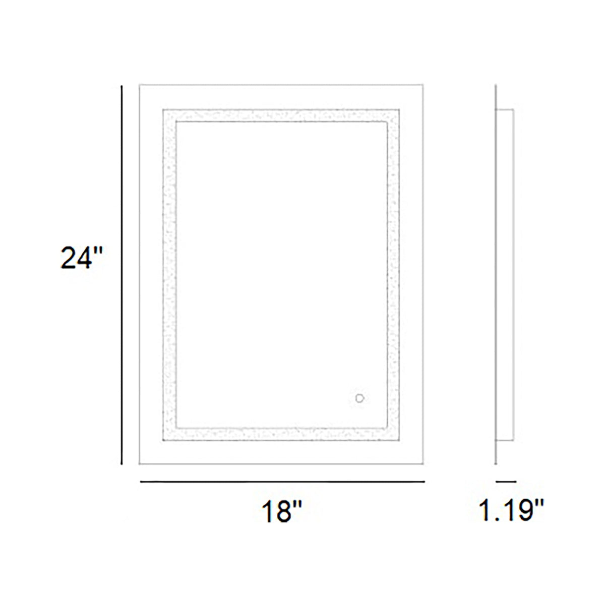 Track Rectangle LED Wall Mirror - line drawing.