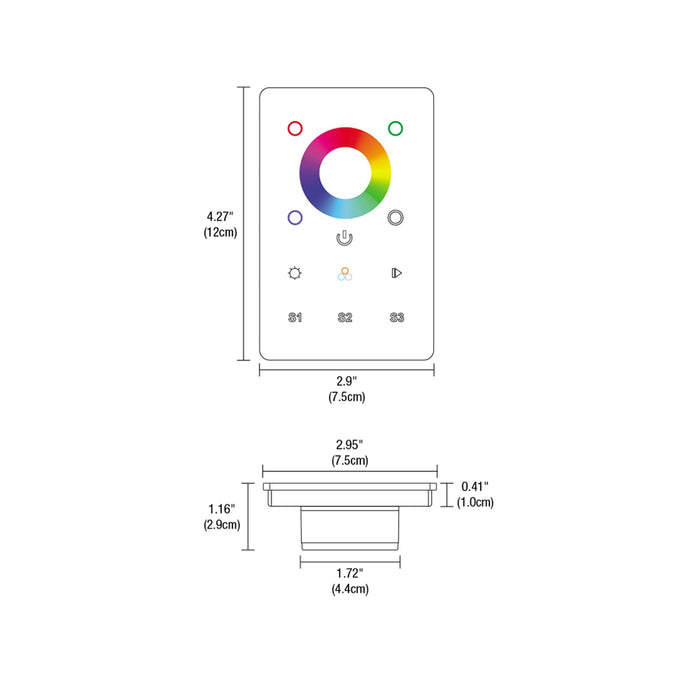DMX Single Zone RGB and RGBW Touch Controller - line drawing.