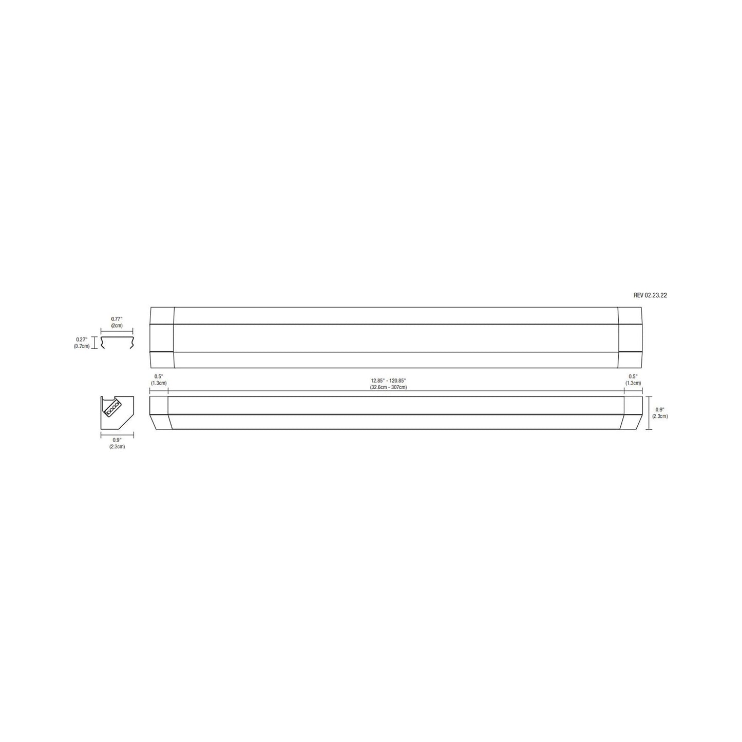 Light Channel 45 Degree LED Surface Mount Ceiling Light - line drawing.