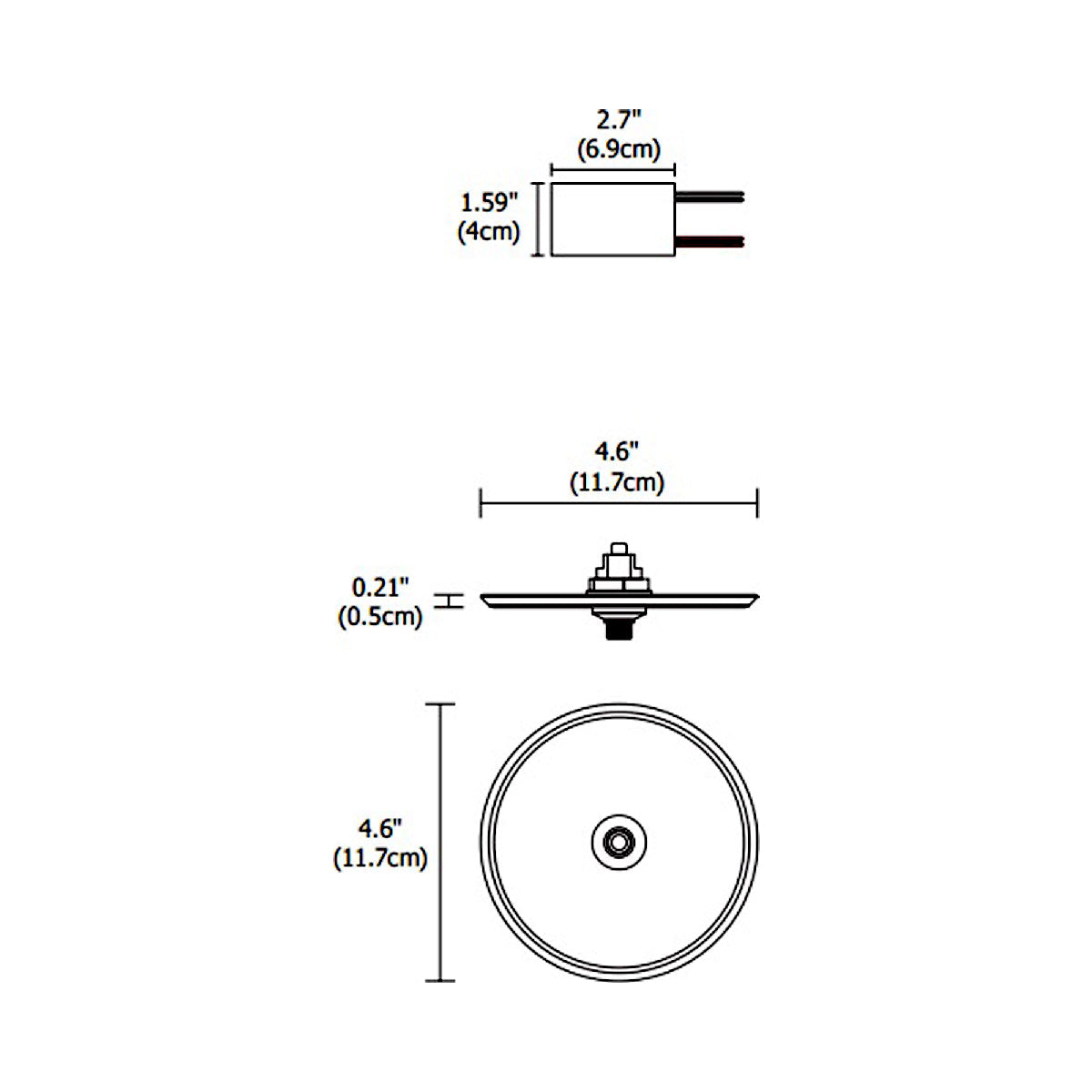 Piston LED Monopoint Head - line drawing.