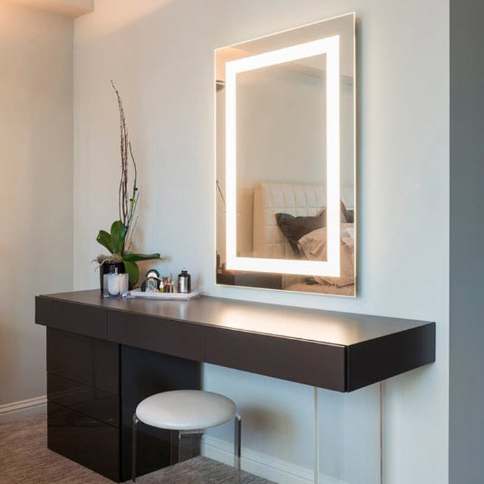 Plaza LED Surface Mounted Rectangular Mirror in bedroom.