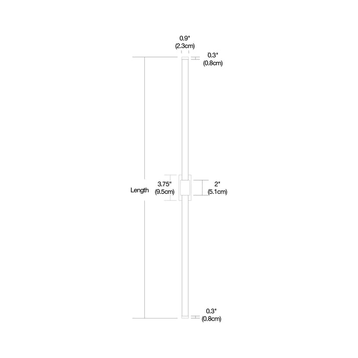Tie Stix 2-Light 36-Inch LED Vanity Wall Light with Remote Power Supply - line drawing.
