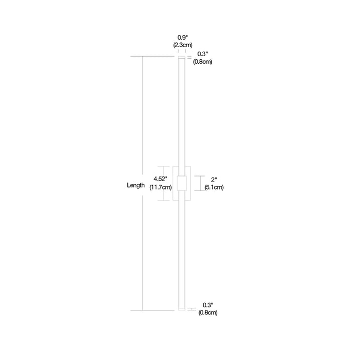 Tie Stix 2-Light 36-Inch LED Vanity Wall Light with Remote Power Supply - line drawing.