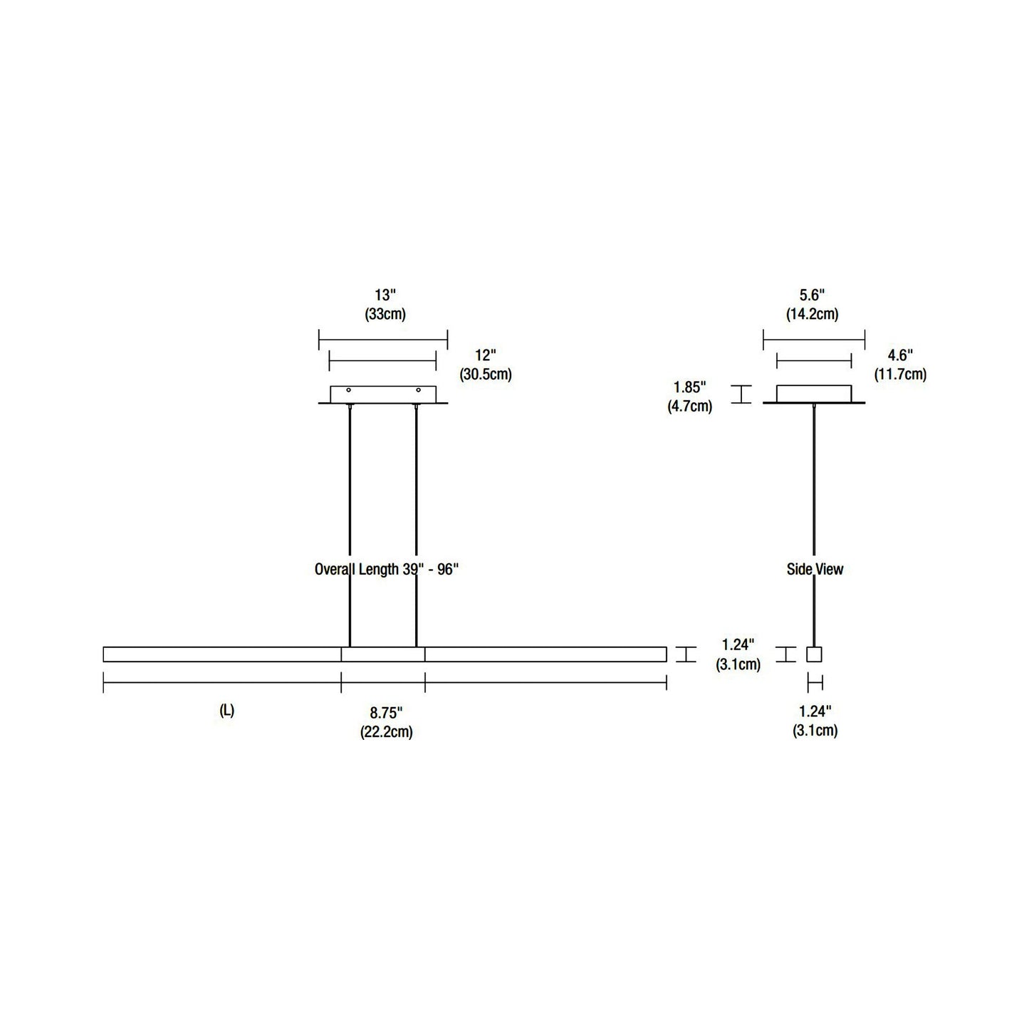 Tie Stix Center Feed Antique Bronze/Satin Nickel LED Linear Pendant Light - line drawing.