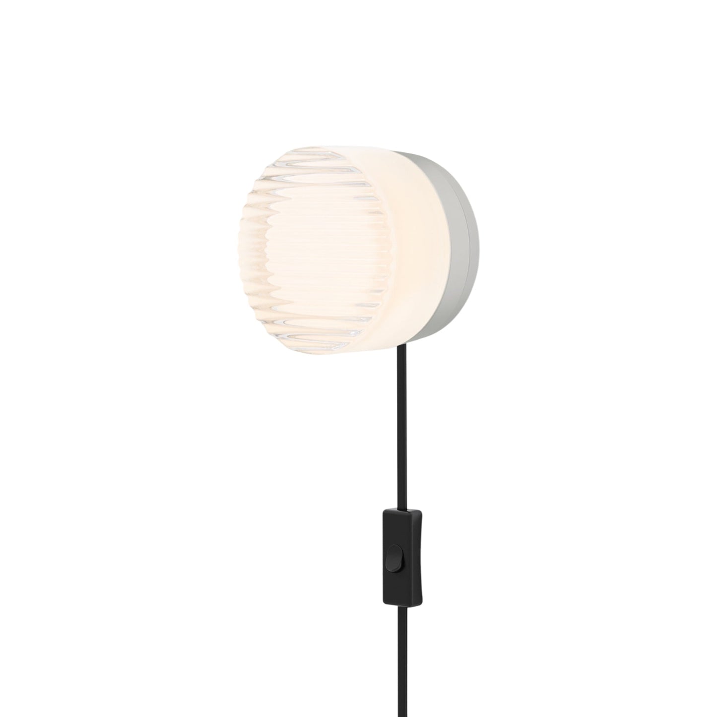 Crisp LED Plug-In Wall Light in White Interior/Natural Anodized.