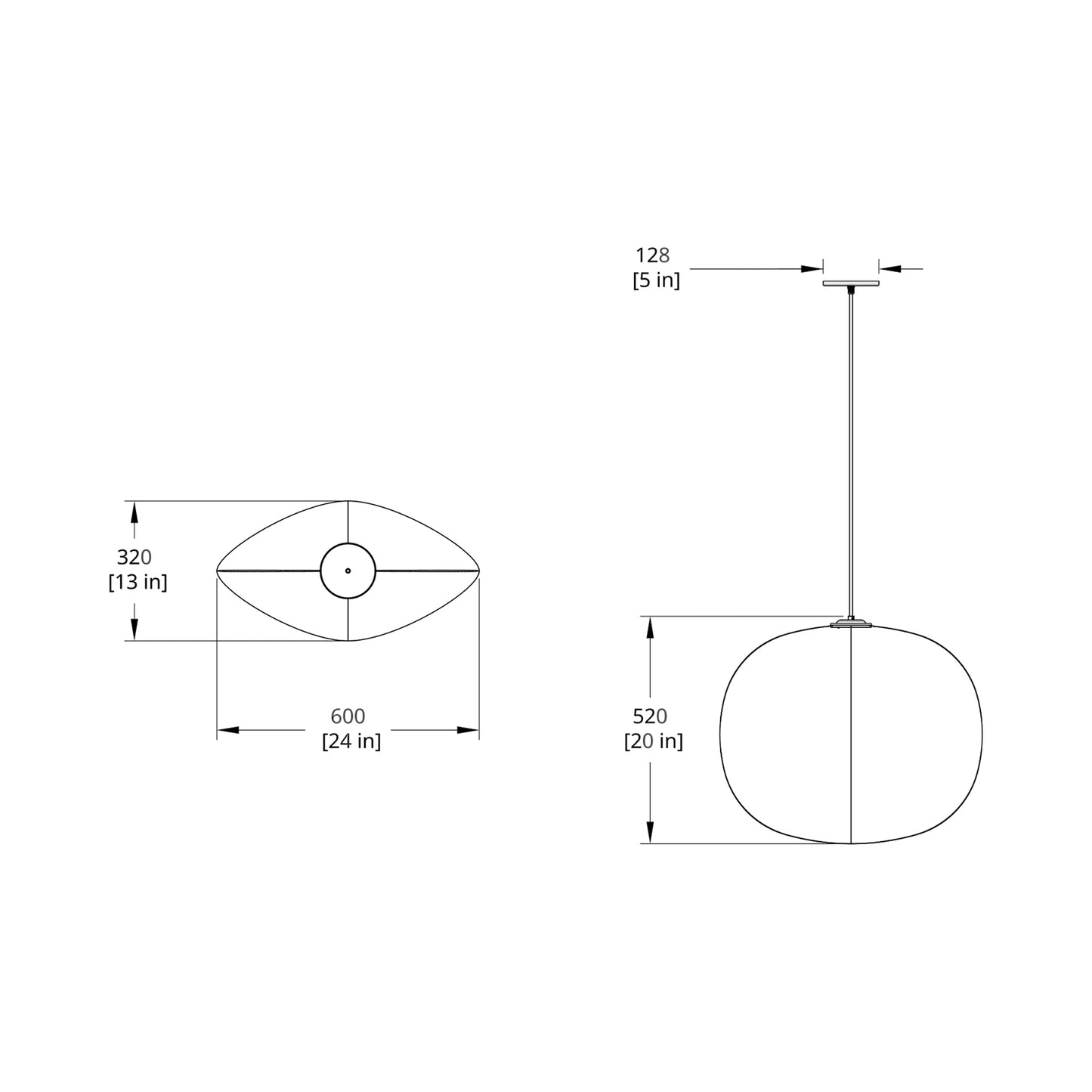 Mori Nut LED Pendant Light - line drawing.