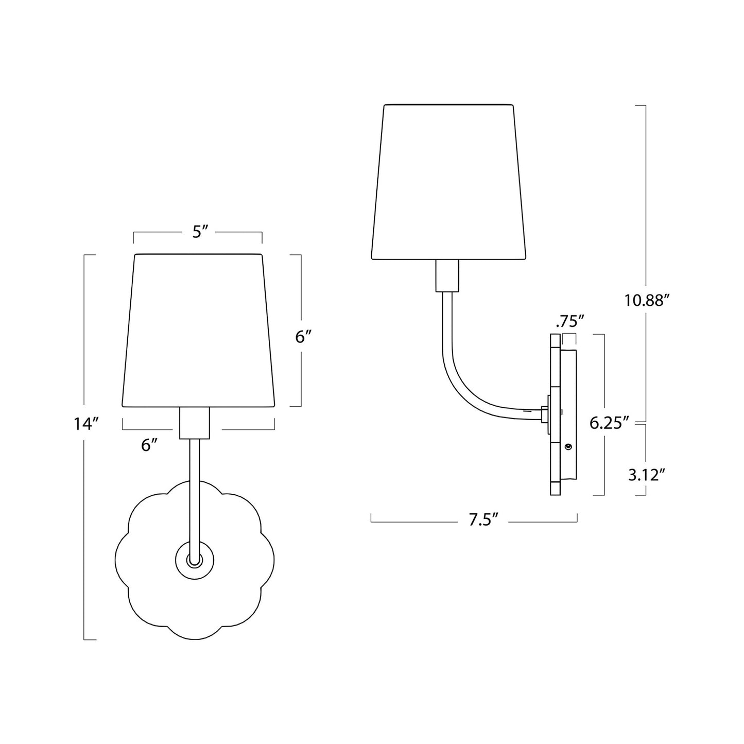 Camilla Wall Light - line drawing.